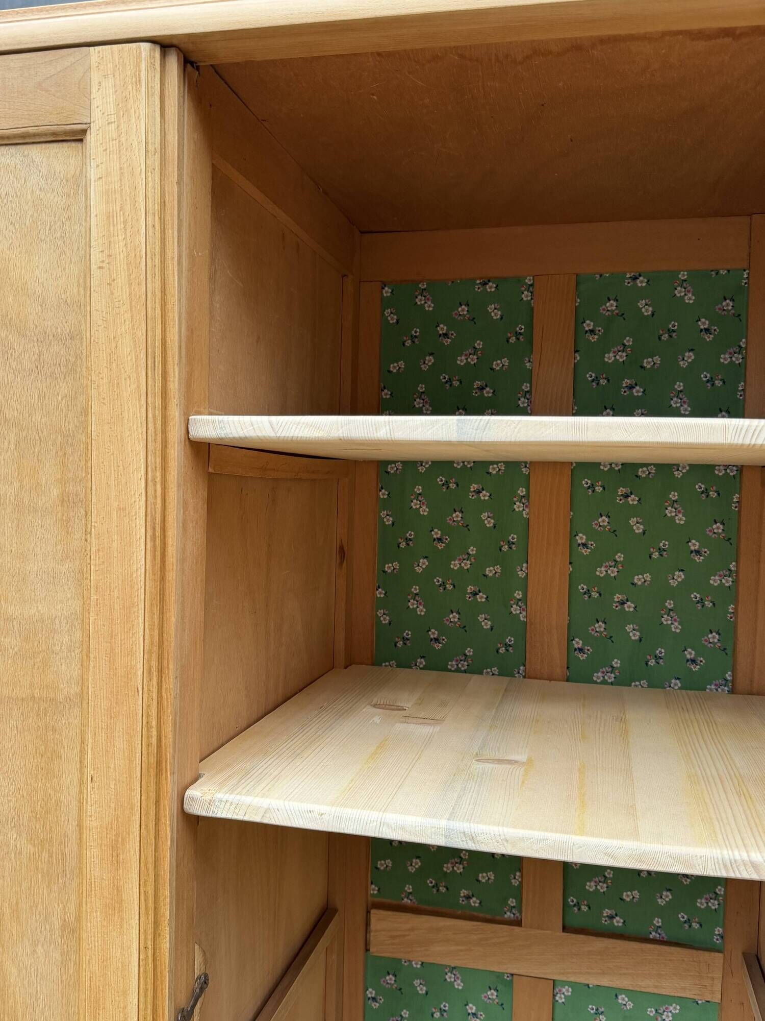 Parisian Art Deco wardrobe, renovated with raw wood.