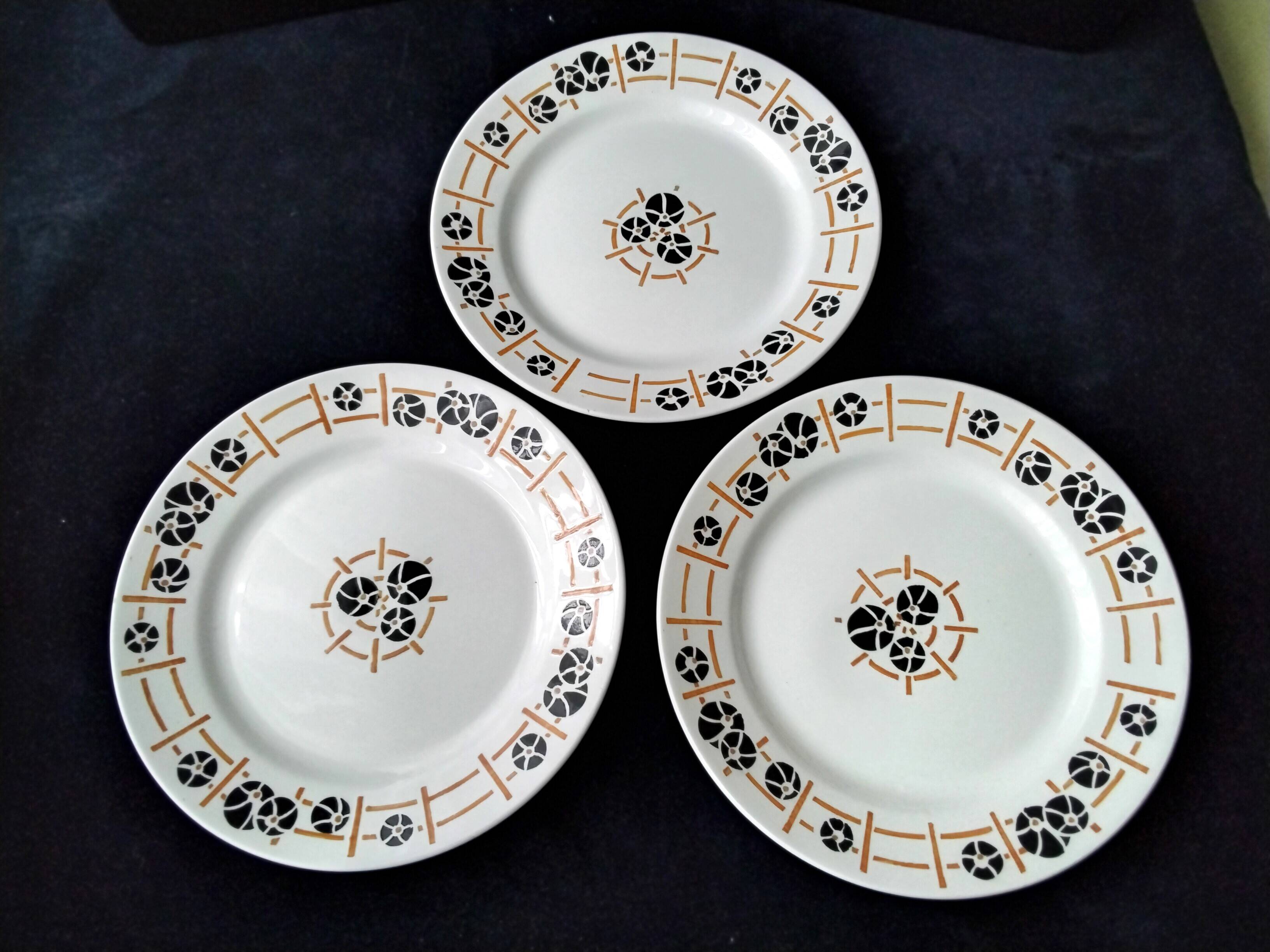 Set of 3 flat plates Pexonne Fenal Frères Nymphéa model
