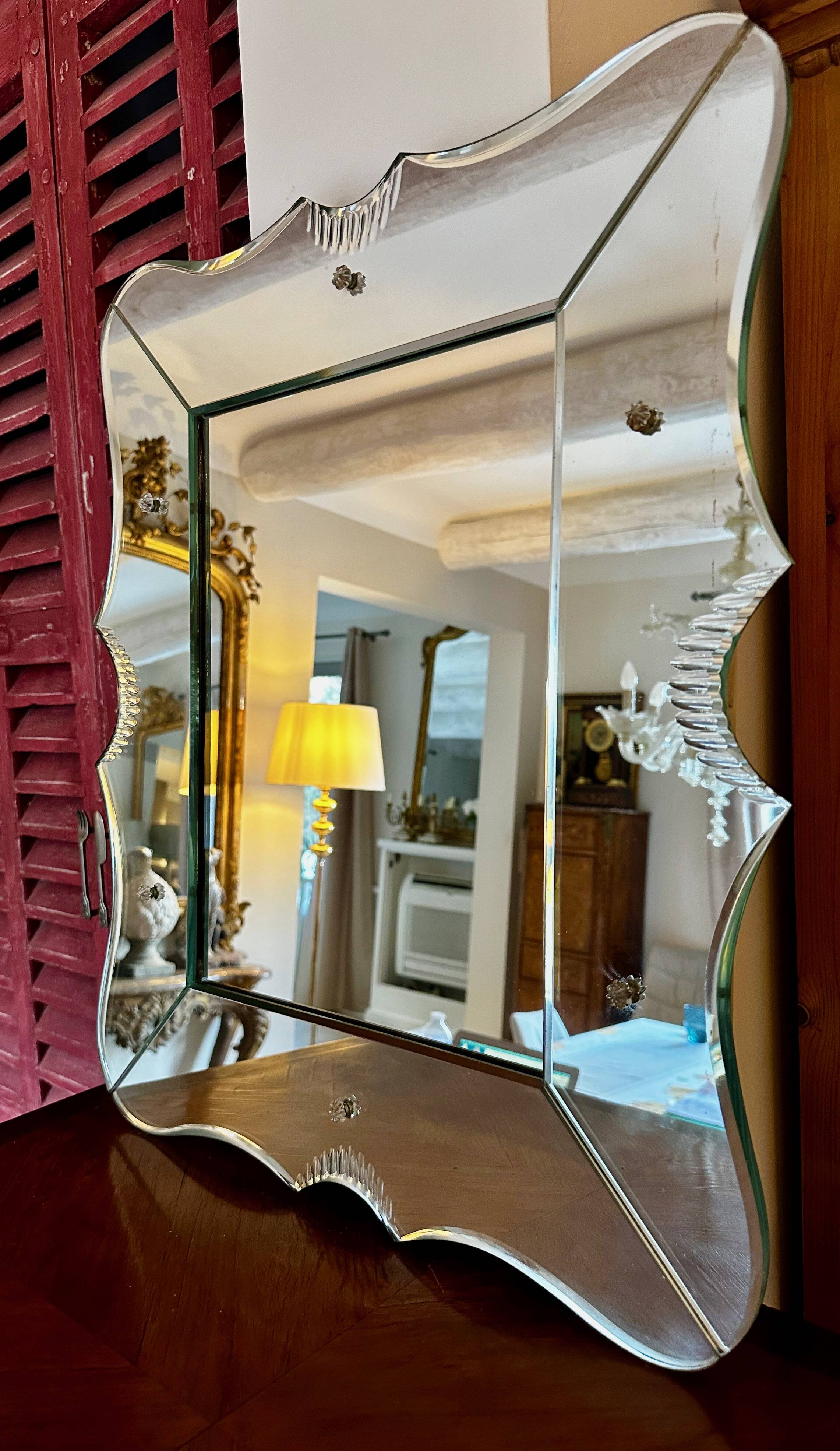 Venetian MIRROR in Murano beveled glass, Vintage