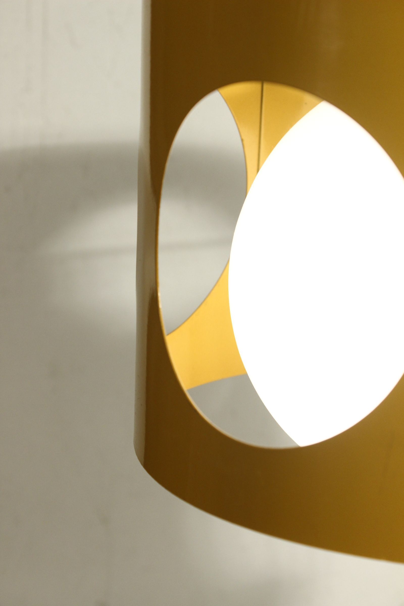 Delmas pendant lamp France 60s openwork yellow sheet & opaline