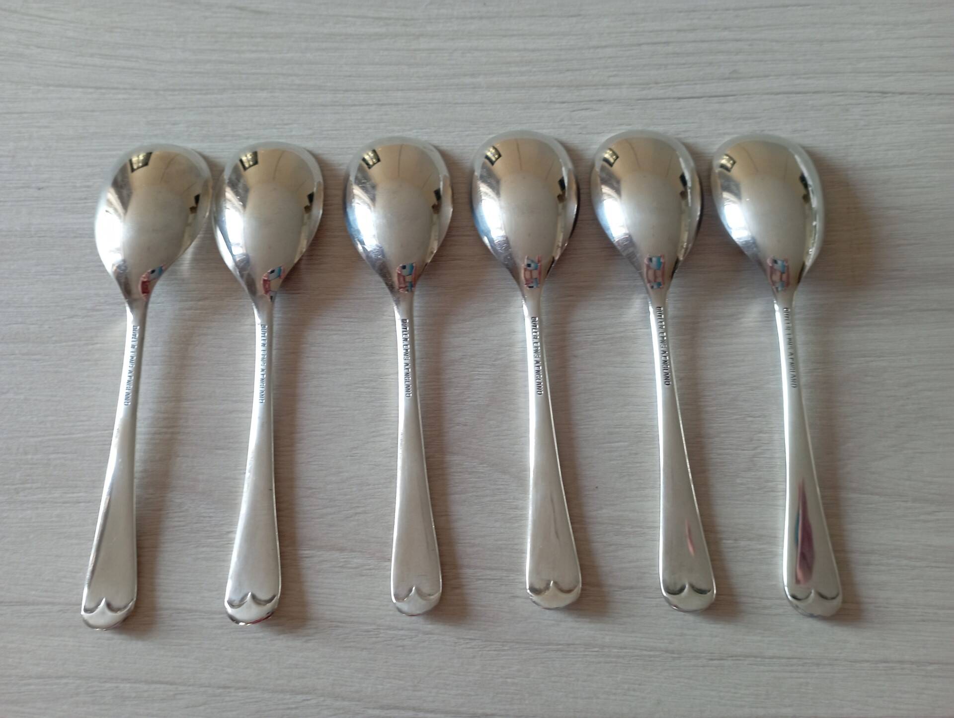 Set of 6 small silver metal spoons