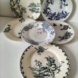 Set of 6 ironstone plates in shades of blue, late 19th to early 20th century.