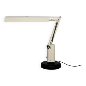 Beige plastic table lamp Lucifer, mid-century modern Scandinavian style.