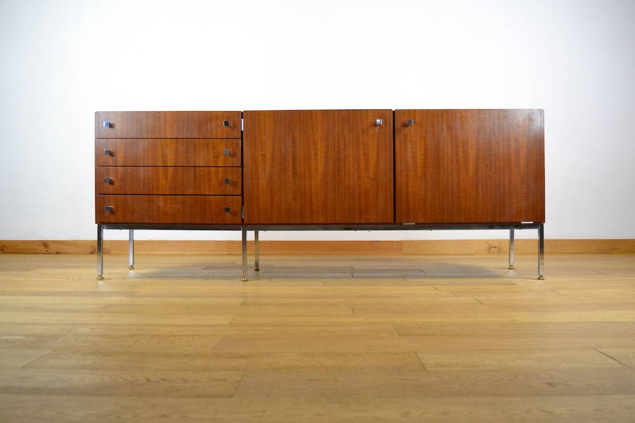 Mahogany Enfilade & Chrome Legs by Luigi Bartolini Vintage 1960