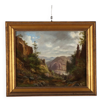 Old painting signed Ernst Gustav Doerell, landscape, 19th century.