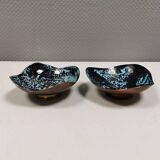 Set of candlesticks. Made of copper and blue/black enamel. From Danish Meka (1951 - 1989)
