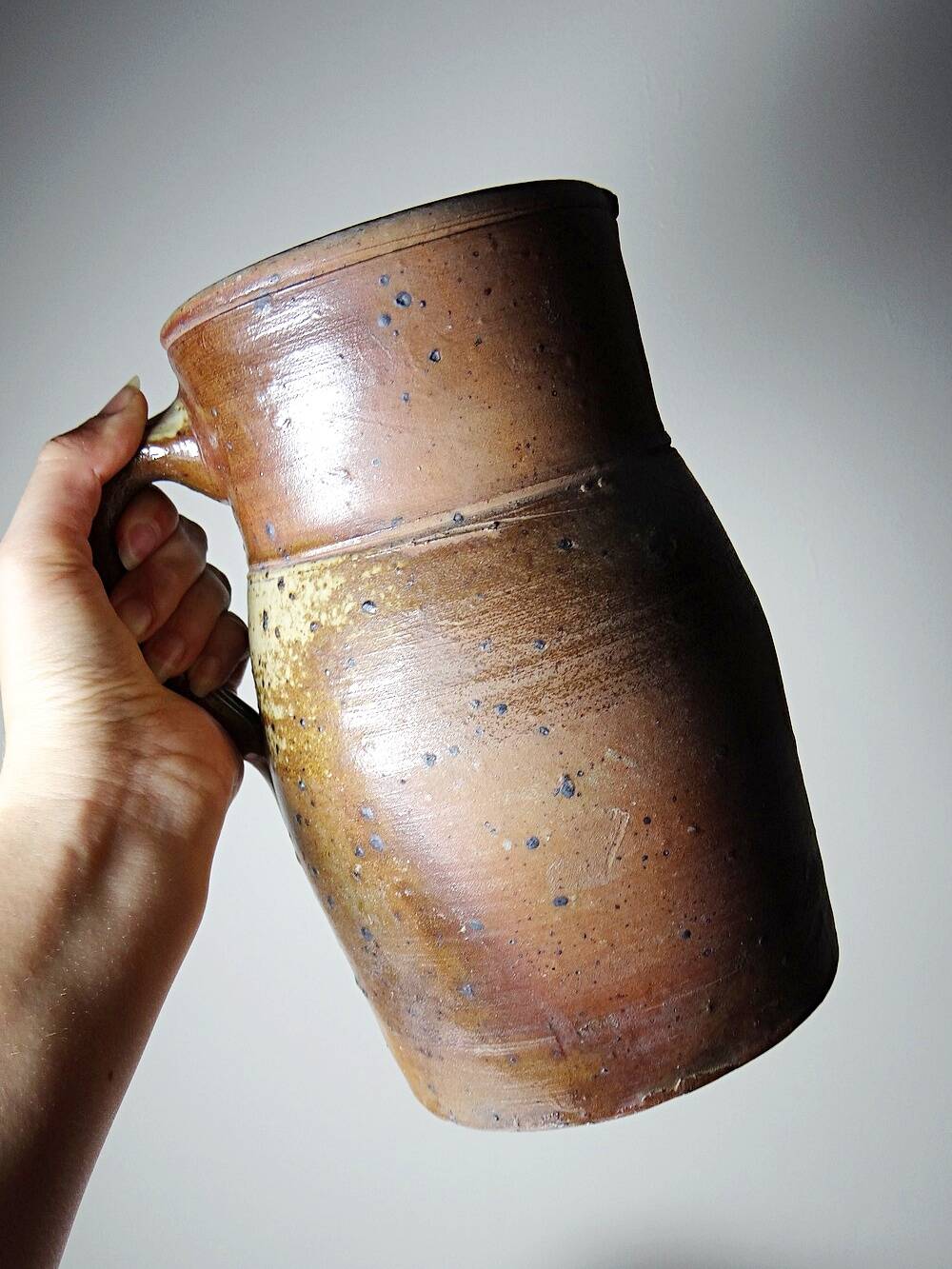 Large antique stoneware jug from Puisaye, pyritic, late 19th century.