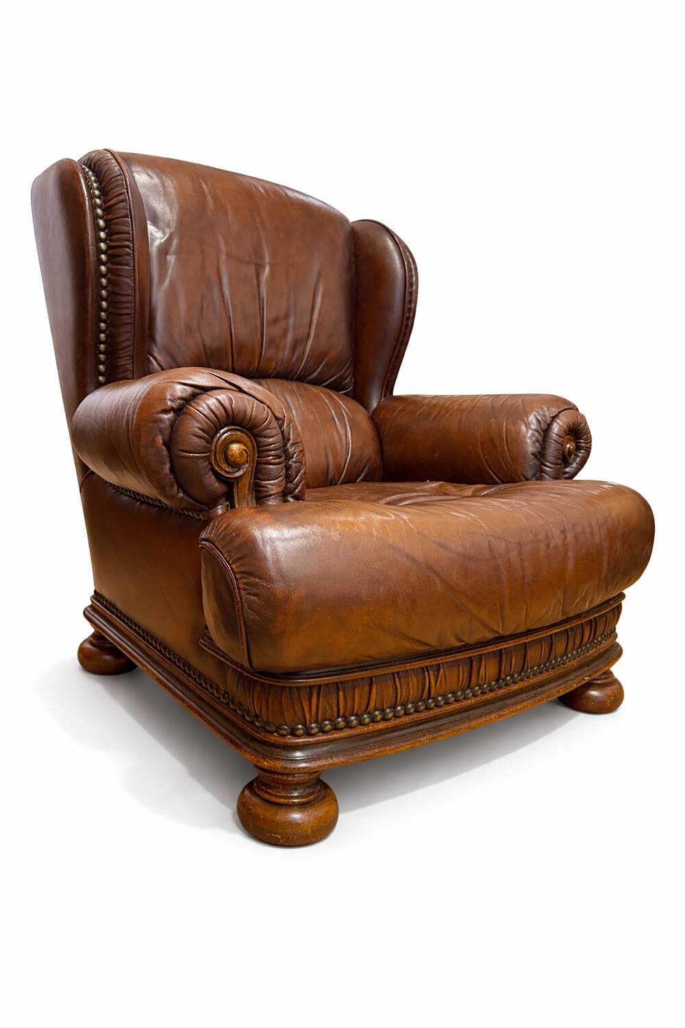 Vintage English Leather Wingback Armchair – 1980s