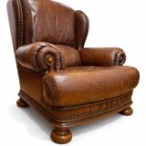 Vintage English Leather Wingback Armchair – 1980s
