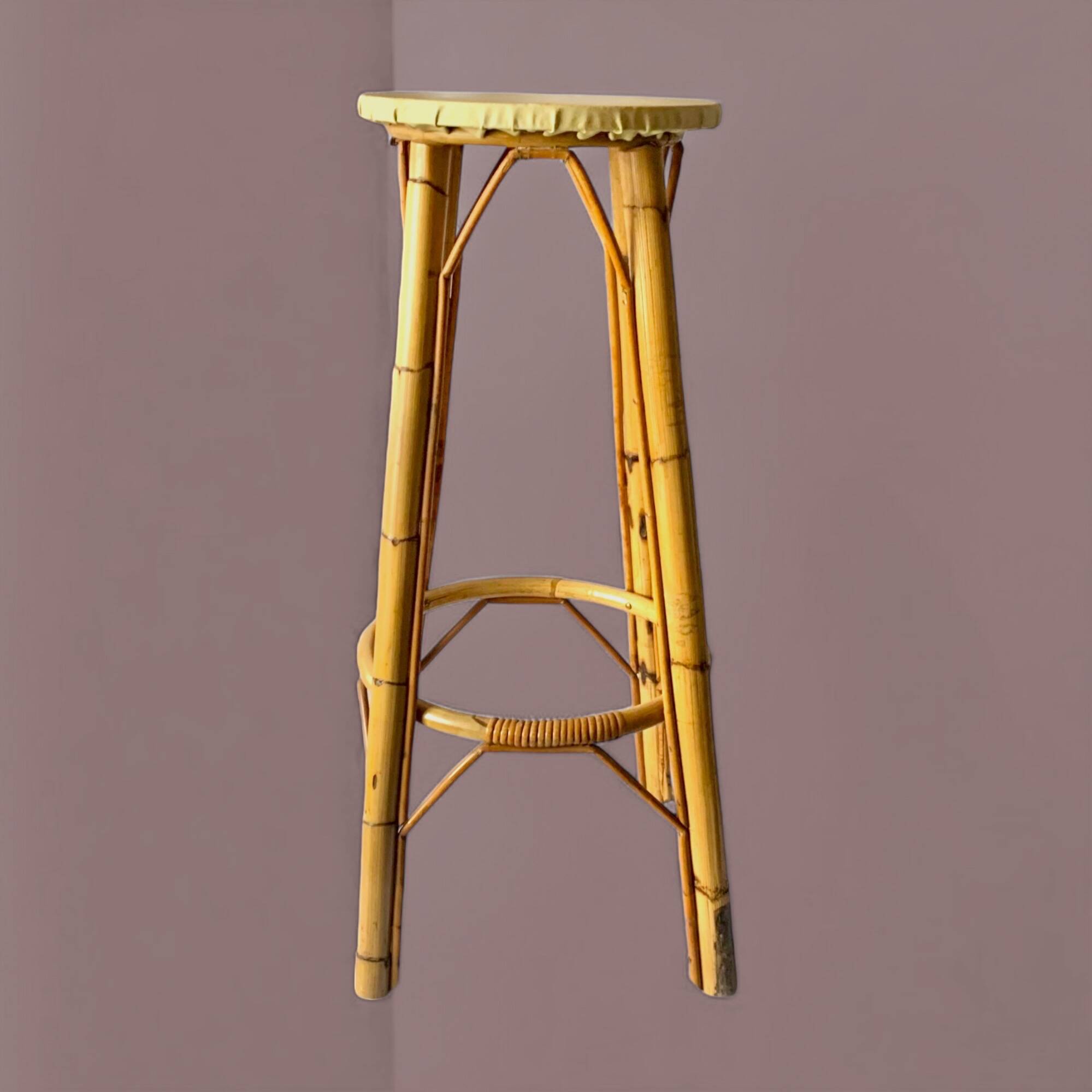 Tabouret de bar vintage en bambou et rotin