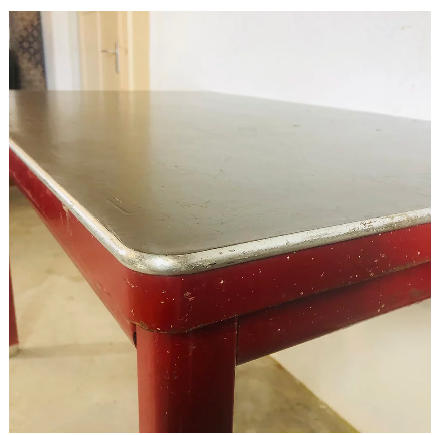 Red vintage steel desk or table