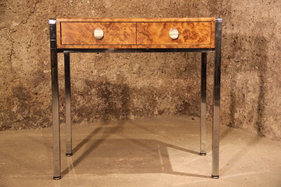 Small desk vanity 70 walnut burl chrome base
