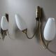 Paire d'appliques doubles vintage laiton & opaline