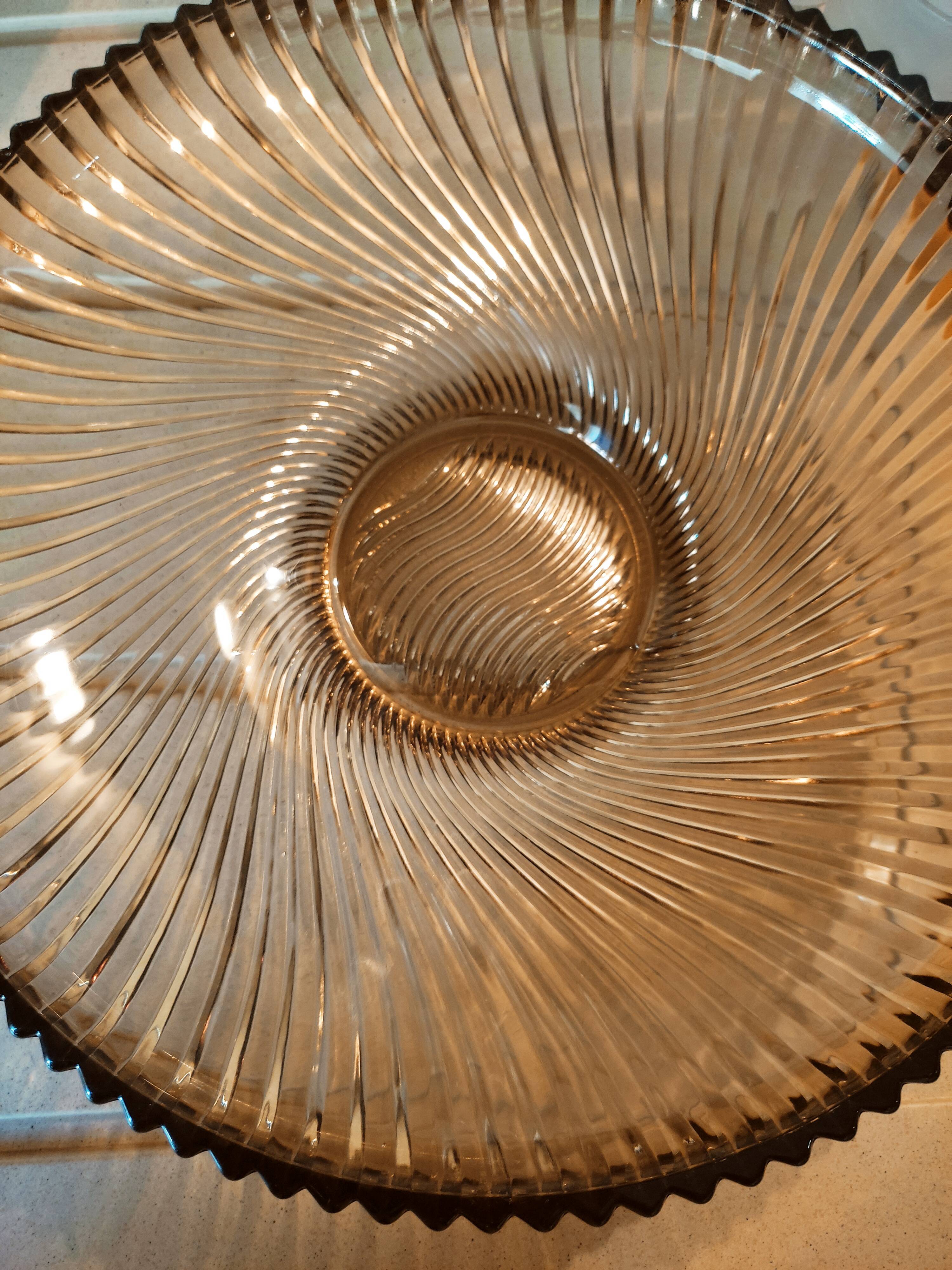 Art Deco cut or dish in smoked glass