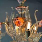 Lustre vénitien en verre de Murano bleu et rose, 8 bras de lumière, vers 19