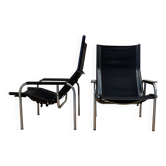 Set of 2 black leather and chrome relax armchairs "hans eichenberger" design