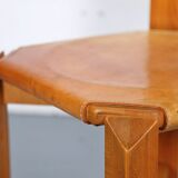 Set of 4 dining chairs elm wood cognac leather