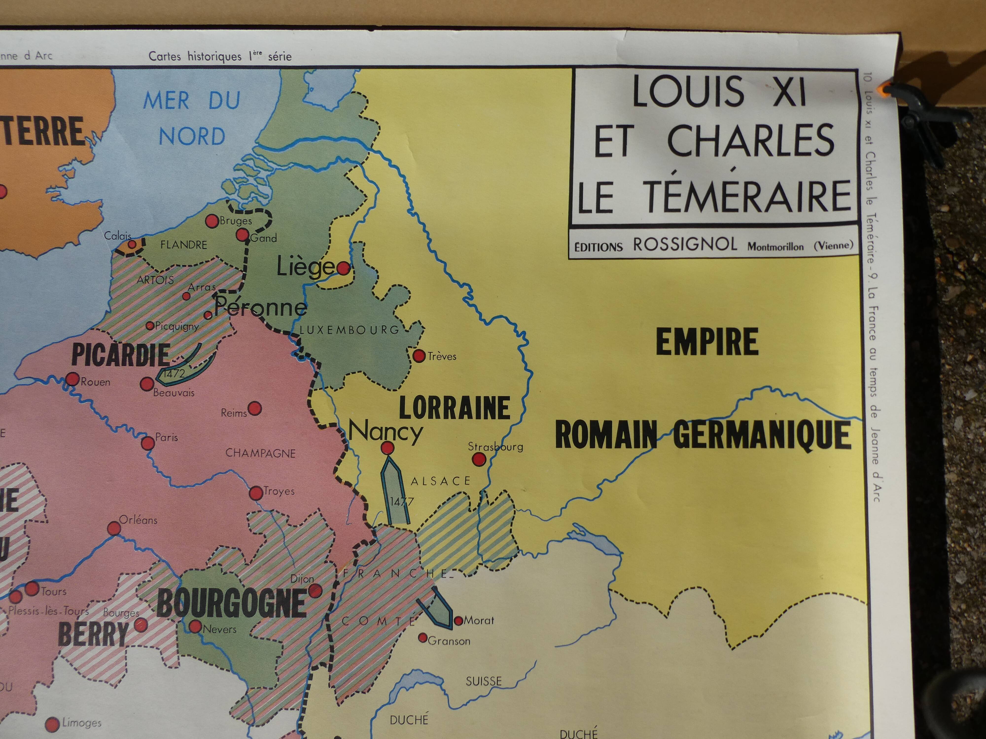Rossignol school poster historic map No.9 - 10 Jeanne D'Arc and Louis XI