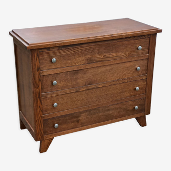 Vintage chest of drawers from the 50s in solid oak legs compass 4 drawers