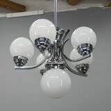 Big Art Deco 6-flamming Chrome and Glass Chandelier, 1930s