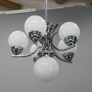 Big Art Deco 6-flamming Chrome and Glass Chandelier, 1930s