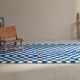 Handmade pure wool Moroccan rug in blue and white, size 1.5/2.5 m.