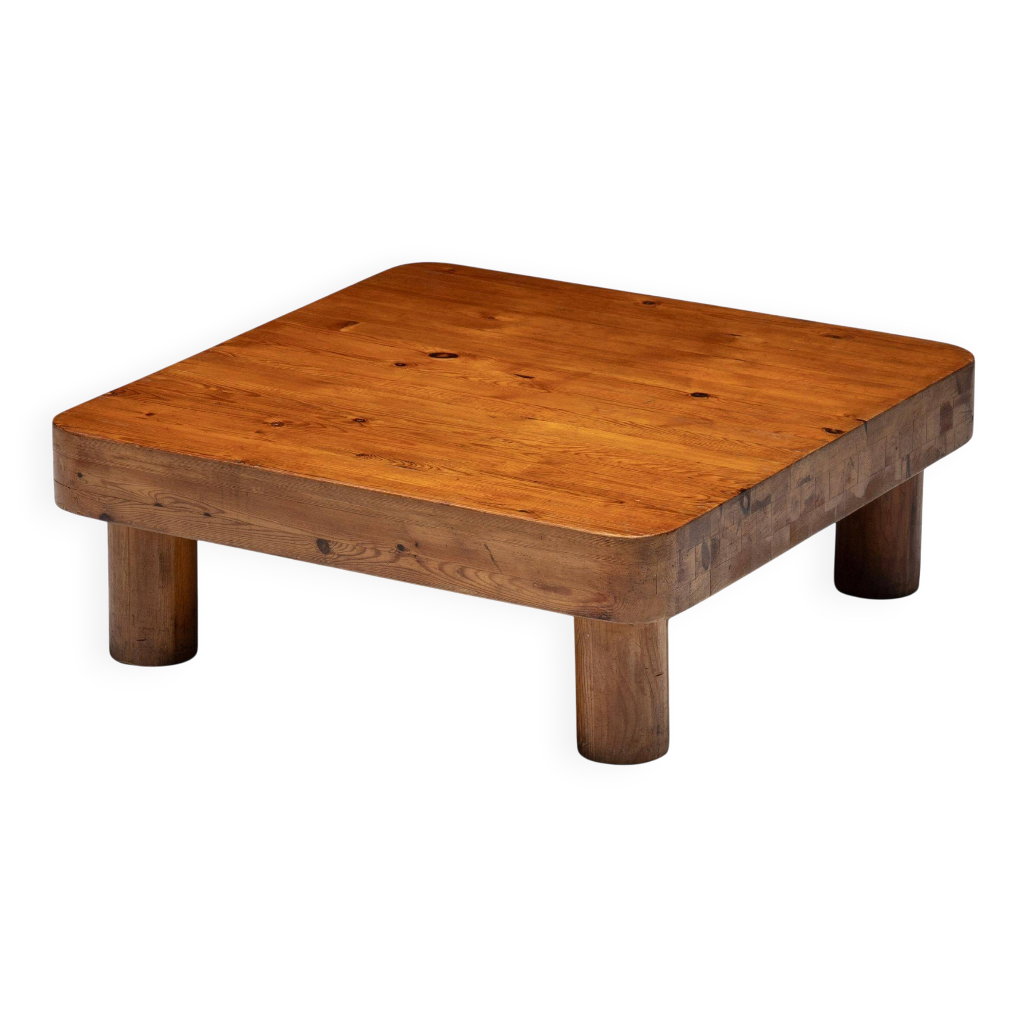 Brutalist pine low coffee table, France, 1960s