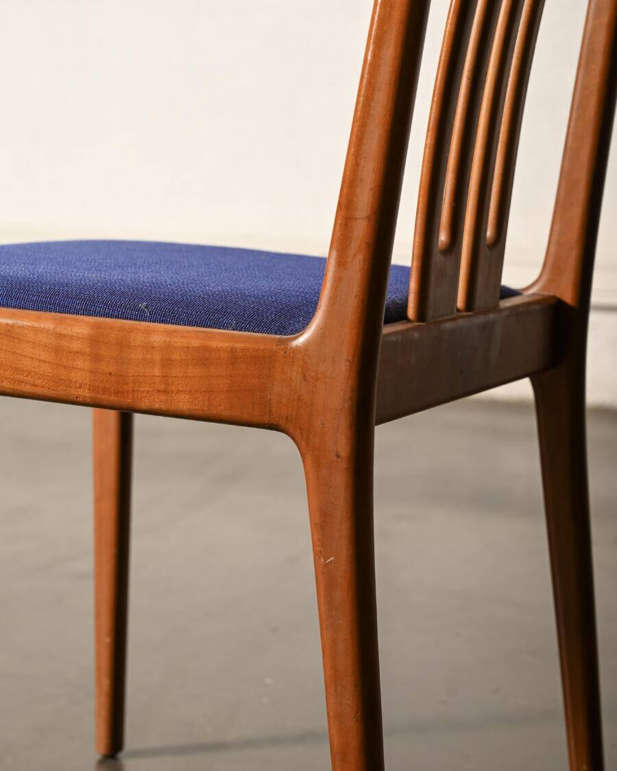 Paire de chaises Lübke vintage en bois et tissu bleu