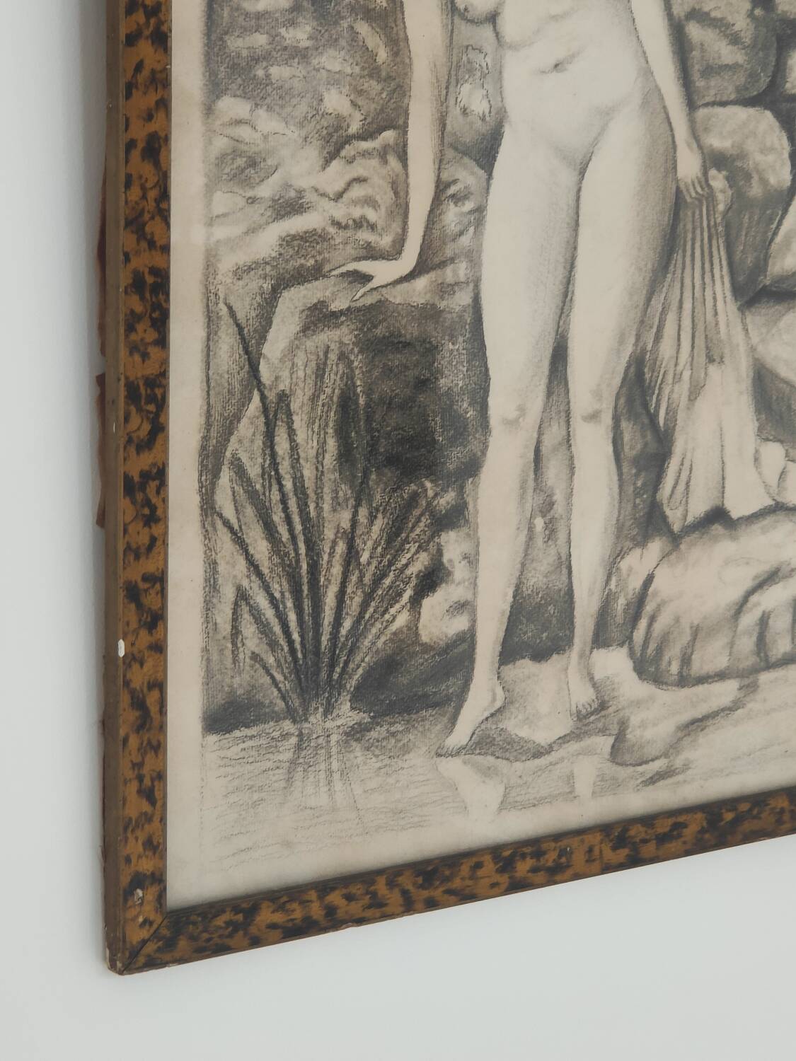 Fusain Femme nue estampe encadrée