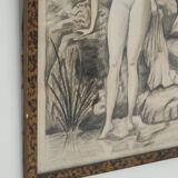 Fusain Femme nue estampe encadrée