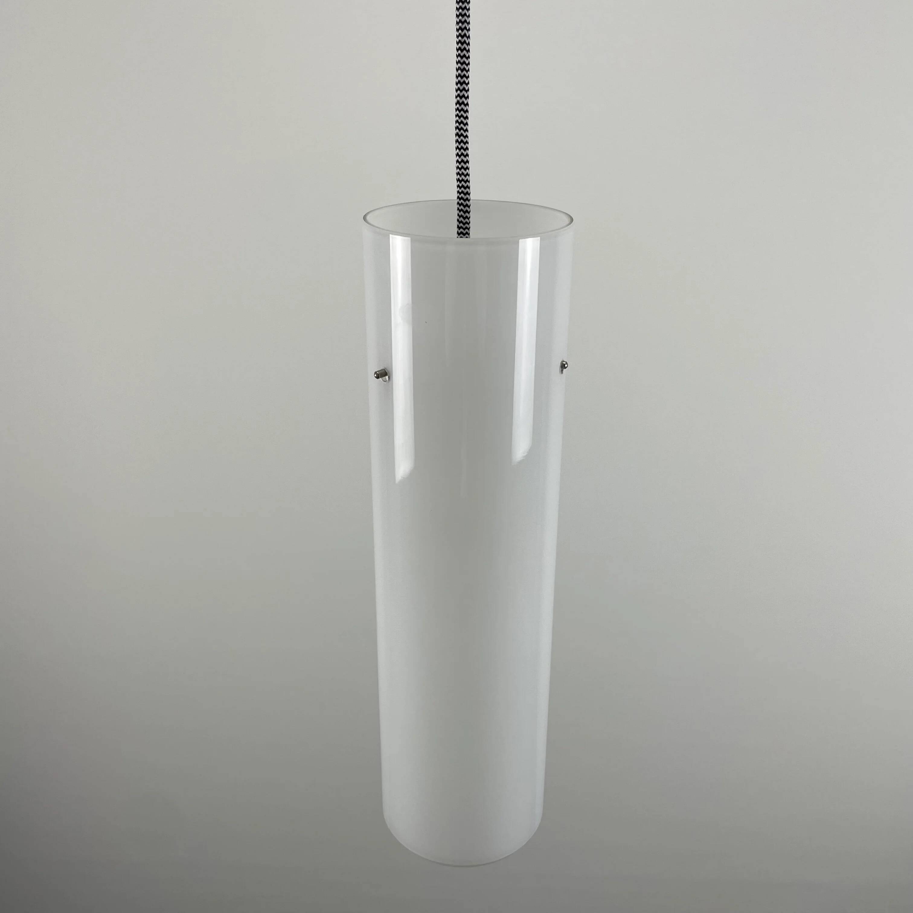 White glass cylindrical pendant by Glashütte Limburg, 1970.