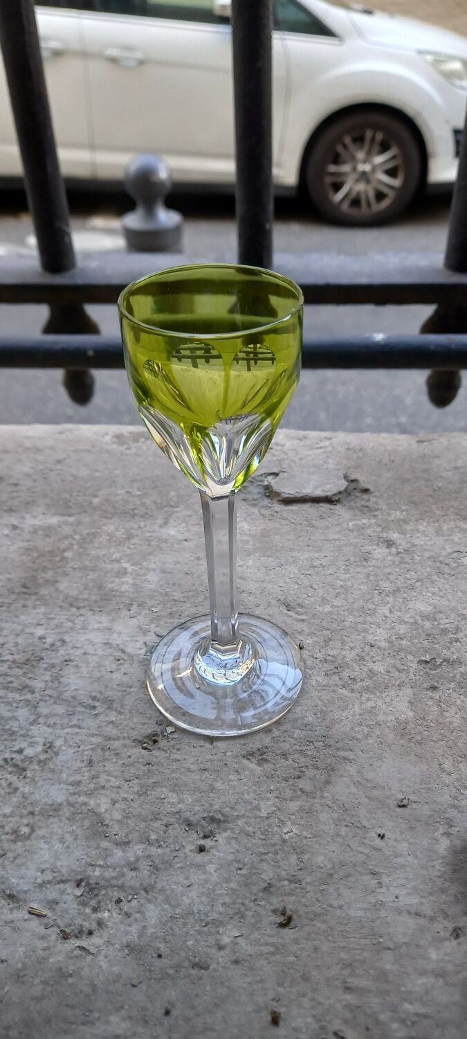 Baccarat Genova Double Chartreuse Green Crystal Liqueur Glass