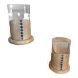 Pair of small columns or end of sofa in travertine and plexiglass