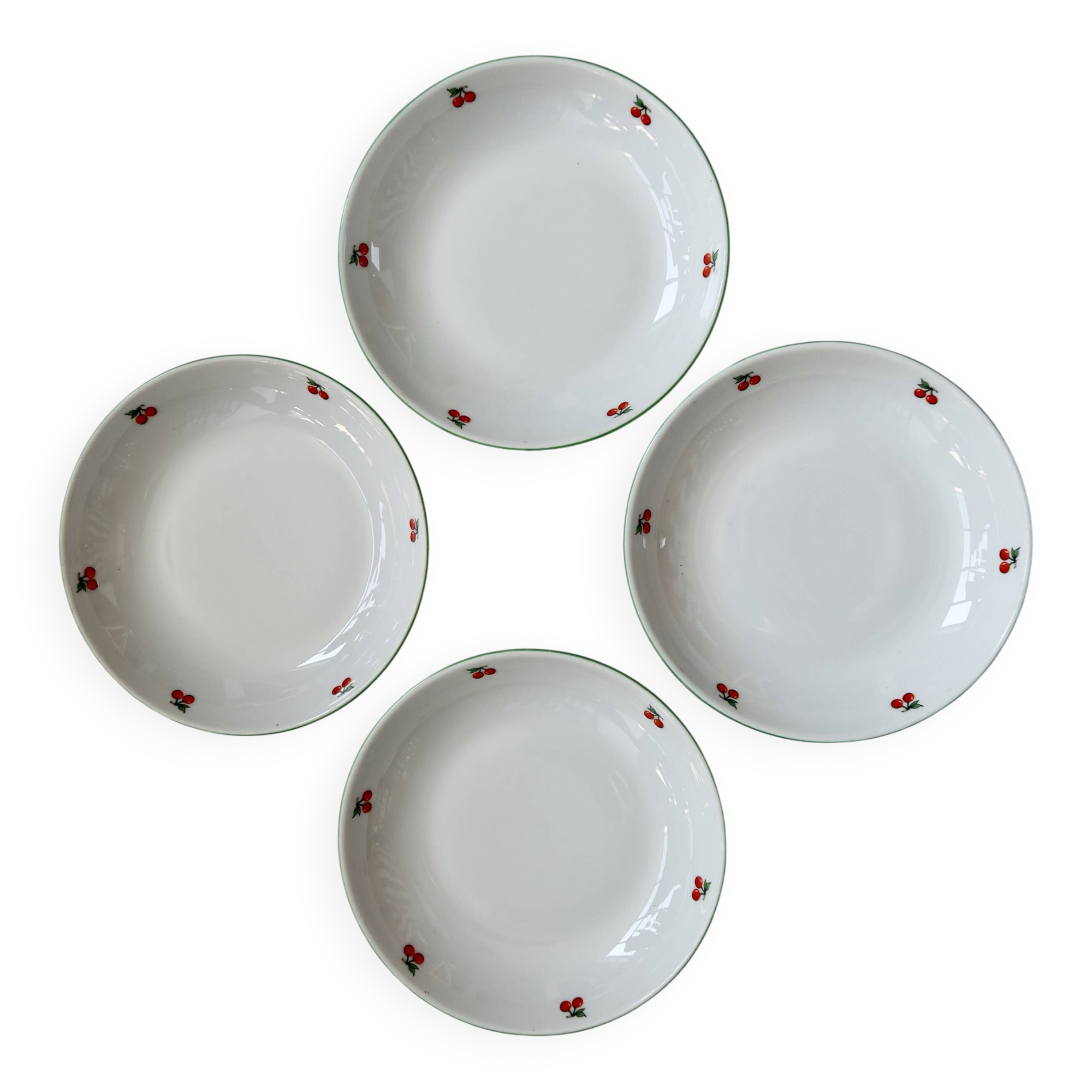 4 vintage porcelain soup plates – Cherry pattern