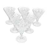 Series of 6 glasses with port on conical stand in cut crystal