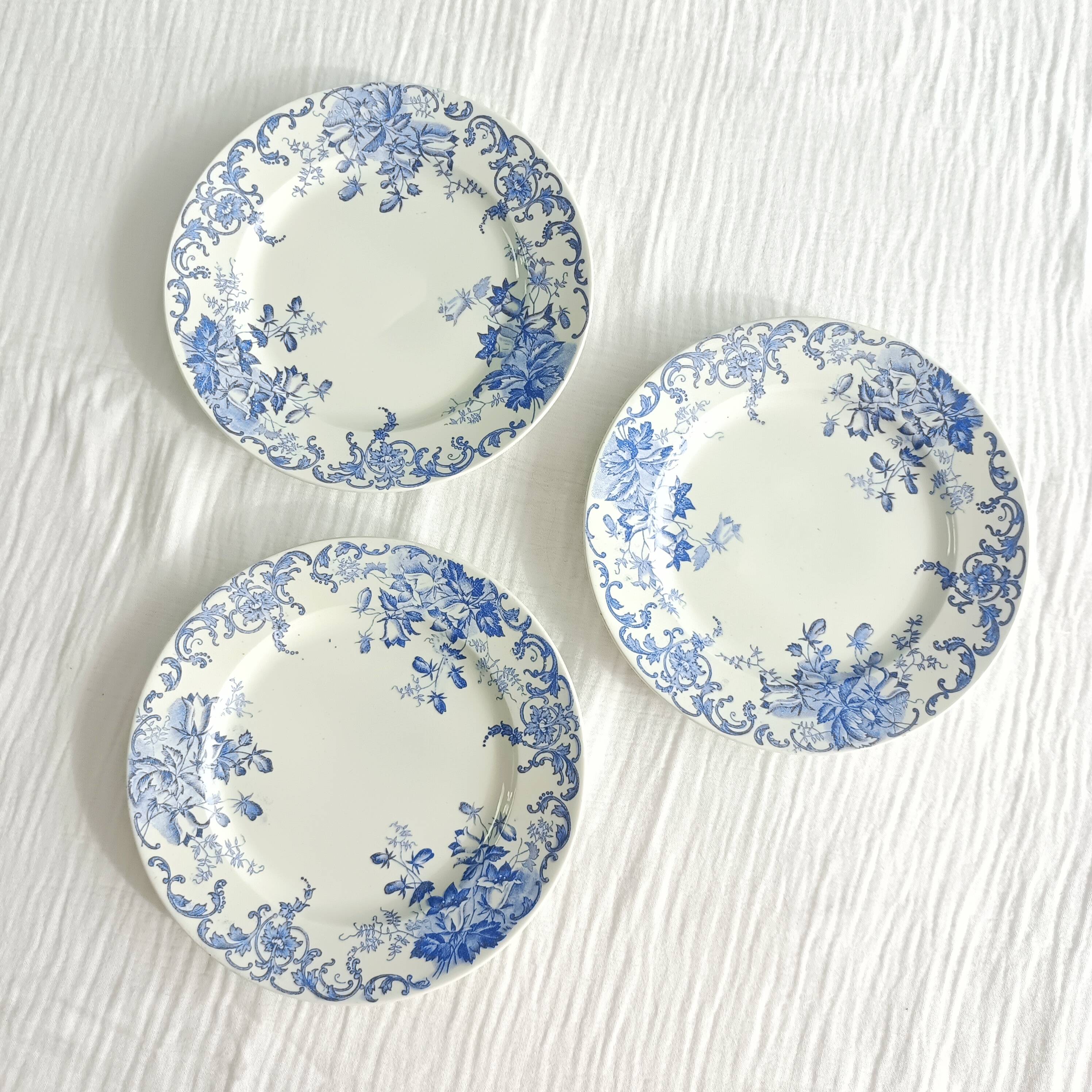 Set of 3 iron earth flat plates Saint Amand et Hamage, Bellflower