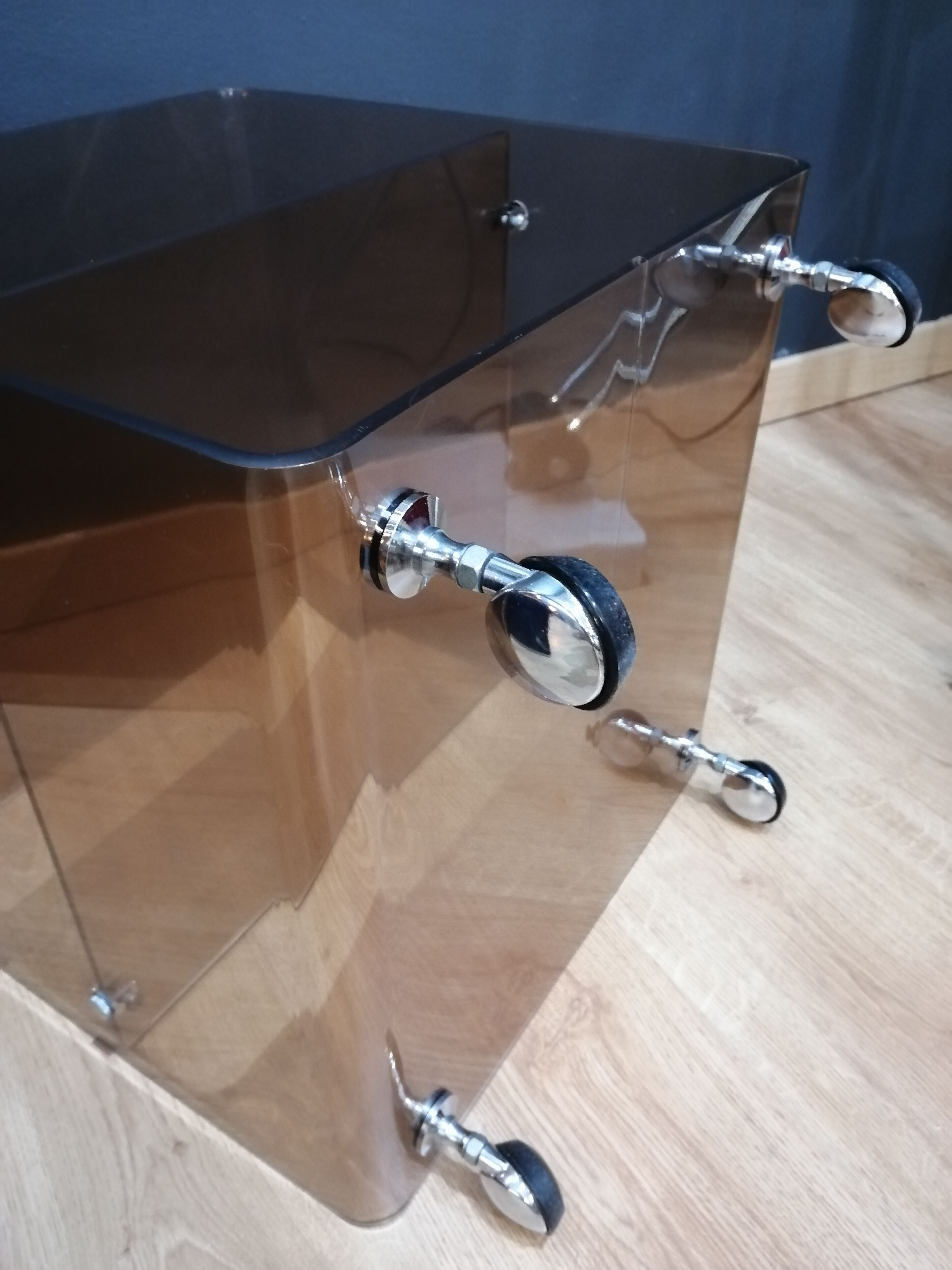 Vintage side table in smoked plexiglass by Michel Dumas for Roche Bobois