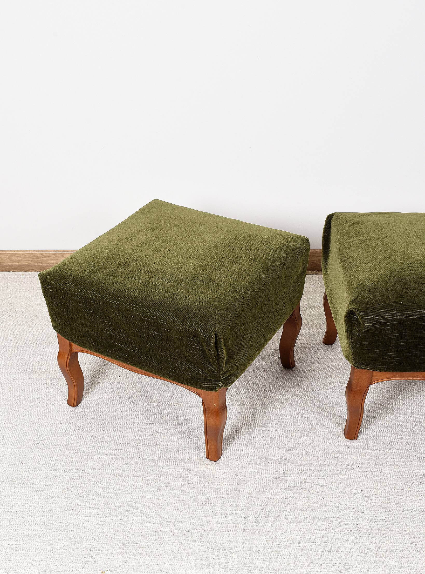 Pair of Pouf, Footrest, in green velvet