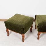 Pair of Pouf, Footrest, in green velvet