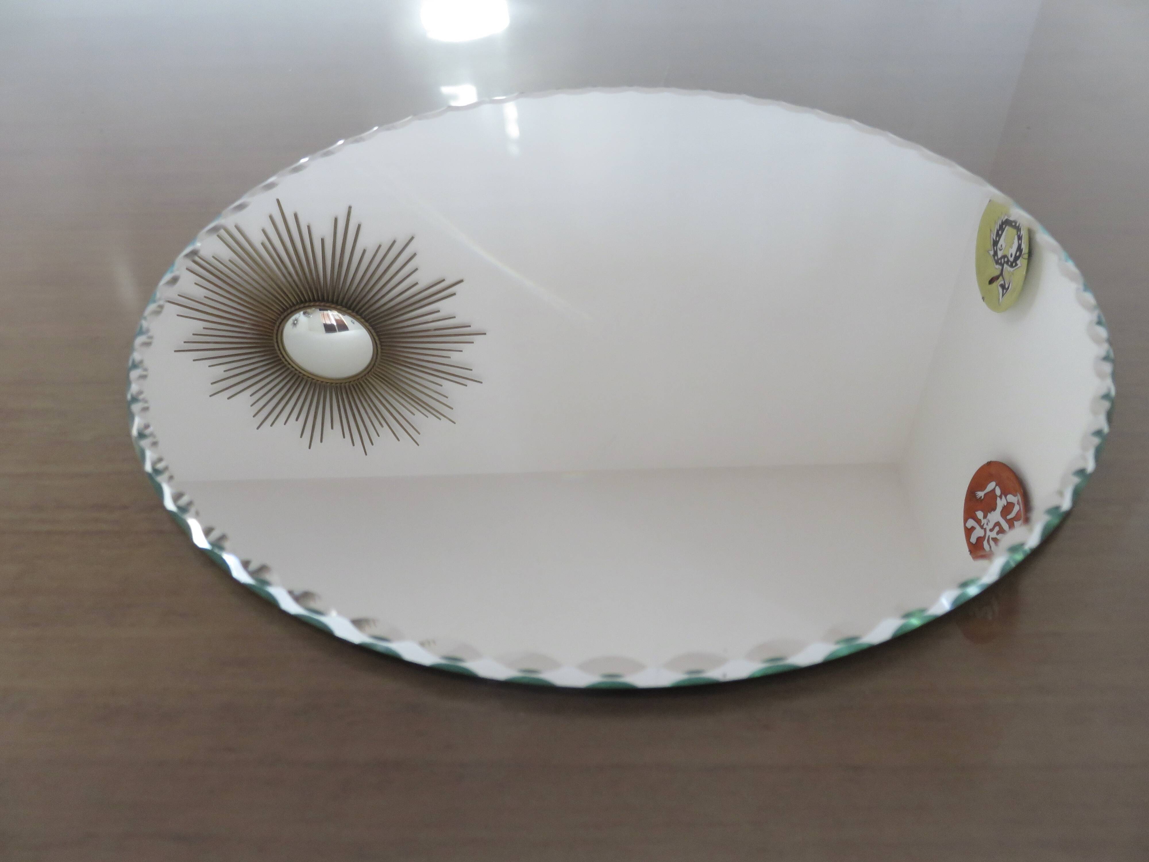 Old round, beveled, art deco mirror, 1940s-50s