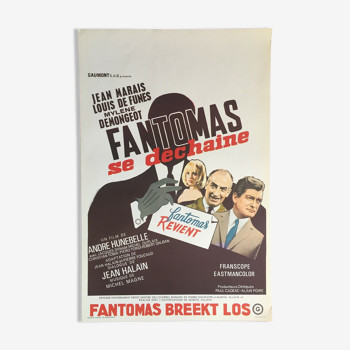 Affiche belge "Fantomas se déchaîne" Jean Marais,  De Funes