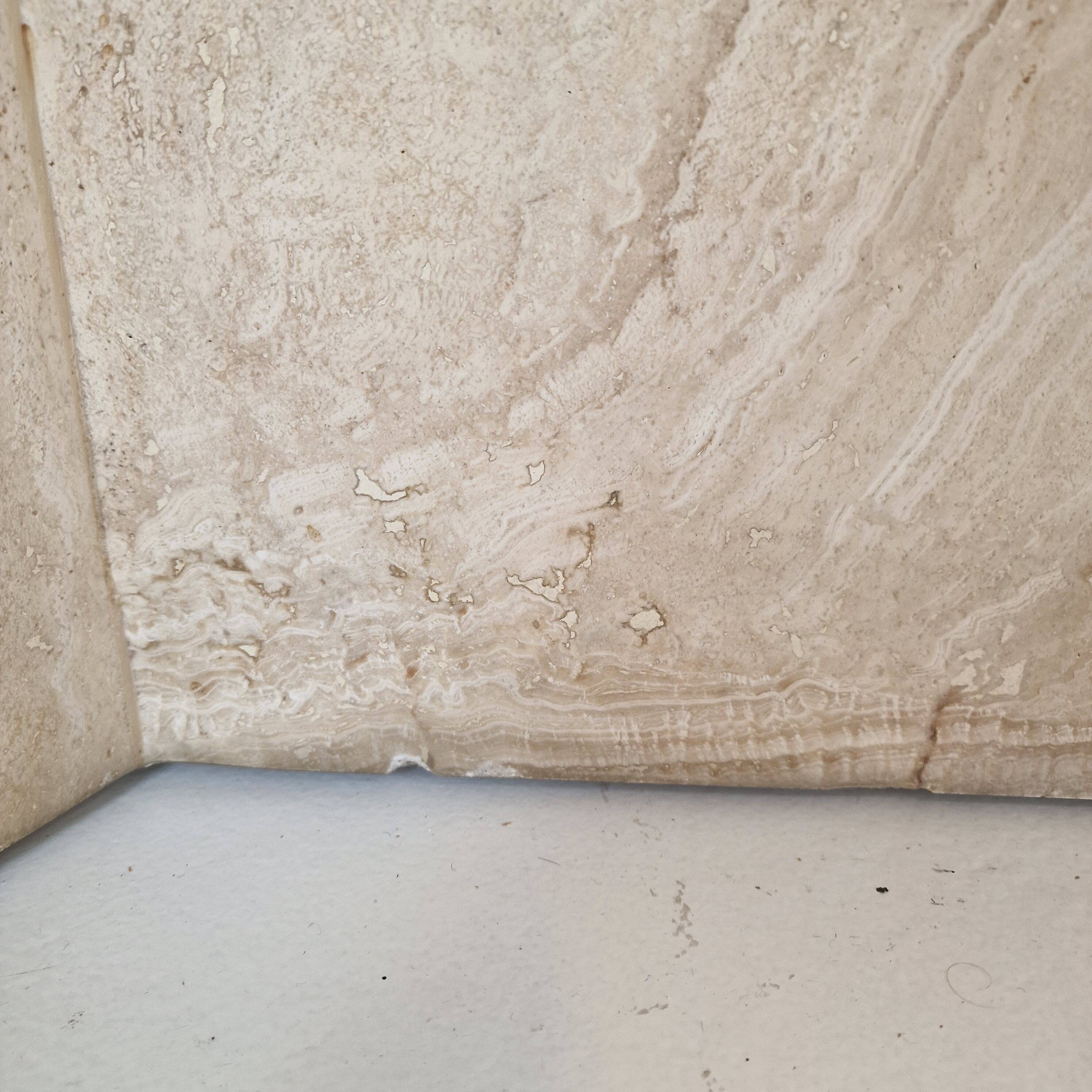 Robust Italian Travertine Coffee Table With two 3-leg Feet, 1980s