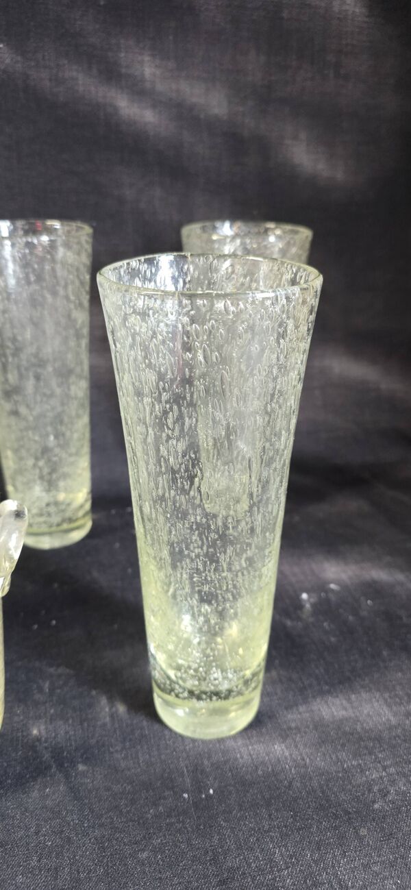 Lot de verrerie bullée Biot – carafe, verres et seau à glace – années 1960