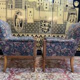 Paire de fauteuils - bergères de style Louis XVI fleurs