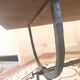 Coffee table, wooden top, wrought iron legs