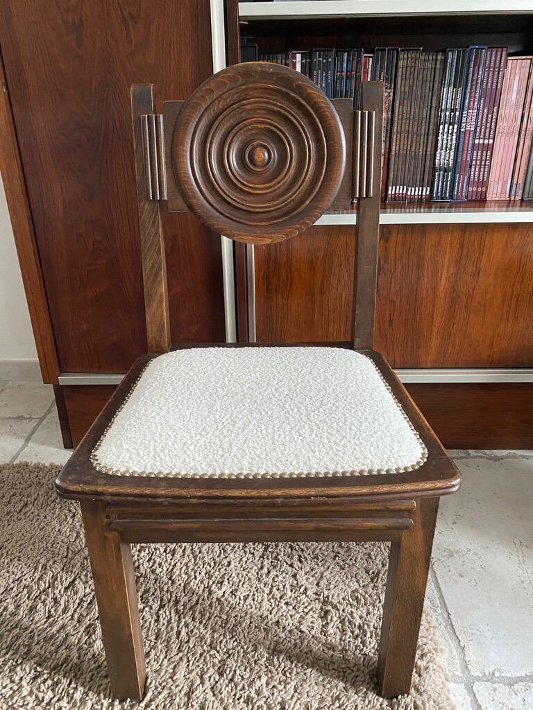 Etienne Kohlmann Art Déco chairs in oak and bouclette fabric, 1930, set of 6