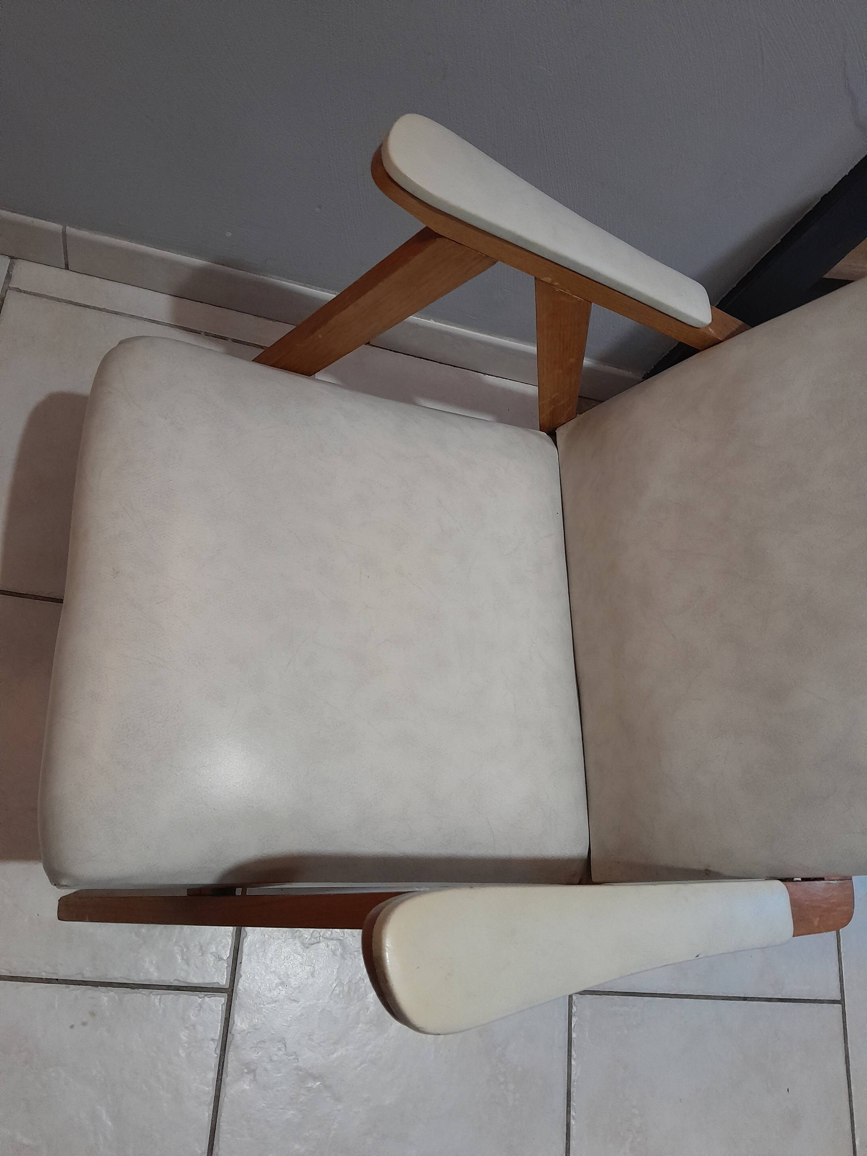 Scandinavian vintage white compass foot armchair