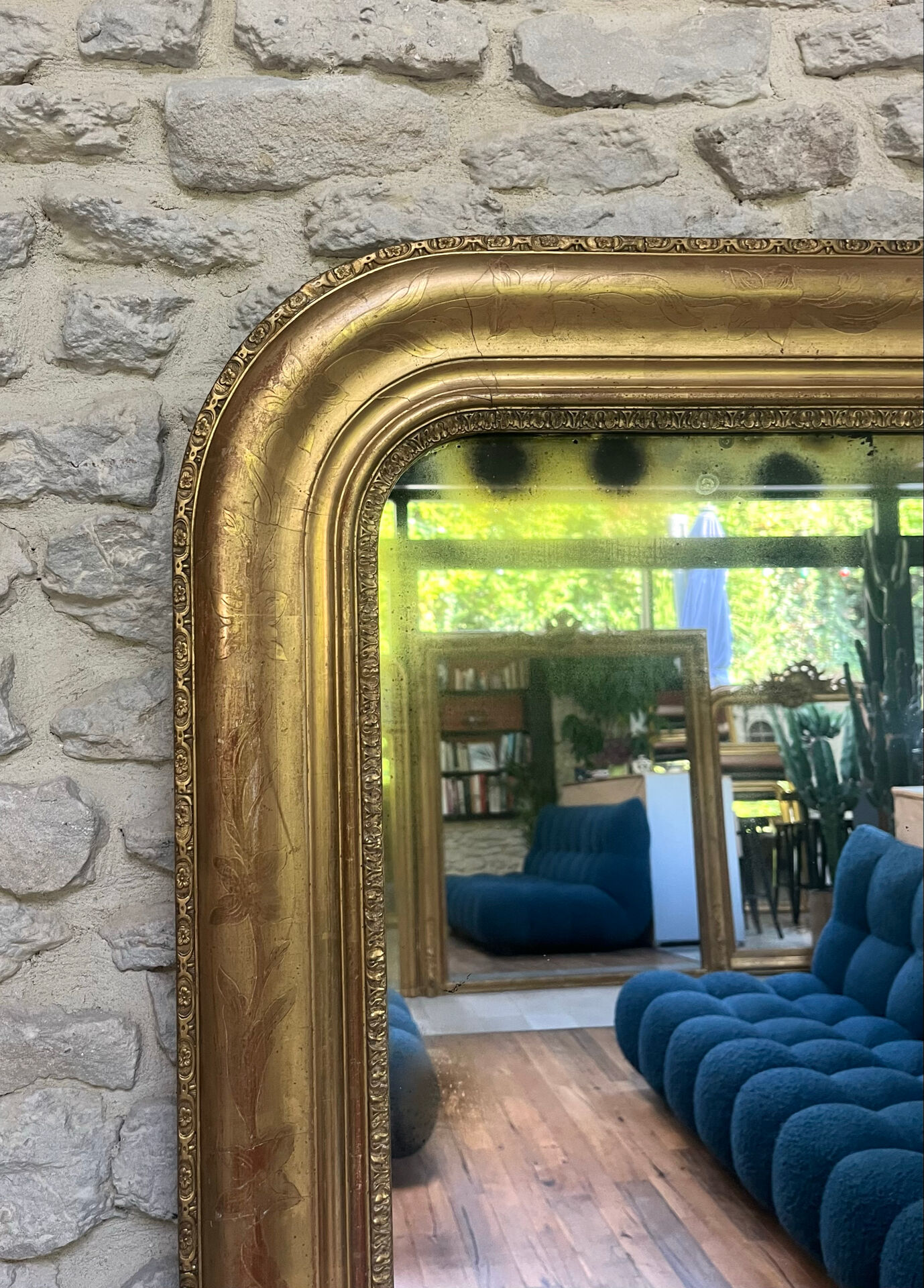 Louis-Philippe pearl mirror 172/121cm gilded with gold leaf, overmantel