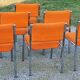 Set of 6 designer chairs from the 70s orange fabrics and chrome tubes