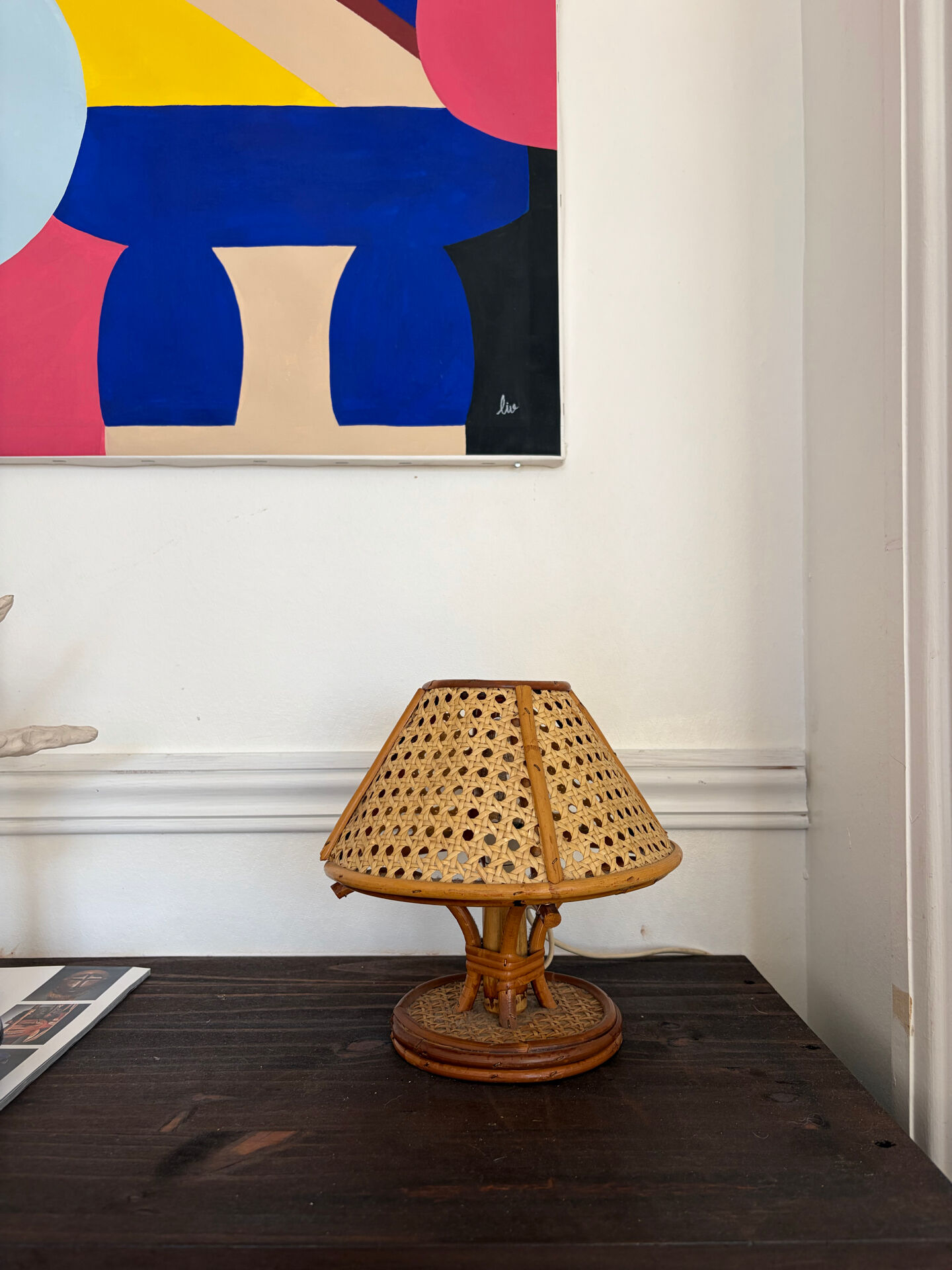 Vintage rattan caned lamp
